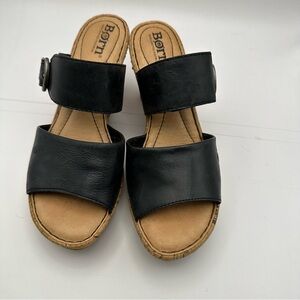 Born Leather Wedge Sandals – Sea Model, Women’s Size 7, Black/Tan